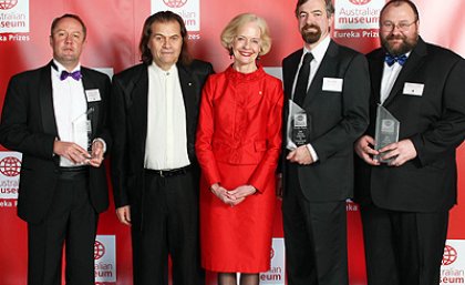 L to R: Professor Hugh Possingham, Mr Brian Sherman AM (Sherman Foundation), Her Excellency Quentin Bryce AC, Governor-General, Dr Ian Ball and Mr Matt Watts