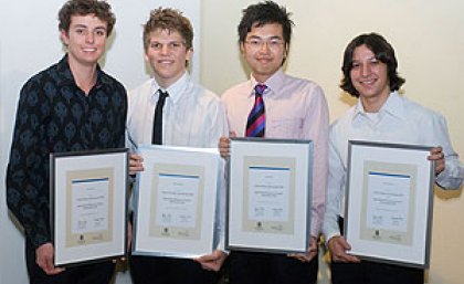 QRC scholarship holders (from left) Jack Gaynor, Adam Irelandes, Justin Tang and Daniel Kiyuna