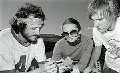 Dr Jay Hall (left) and students salvage aboriginal artefacts from the Brisbane Valley, July 1981