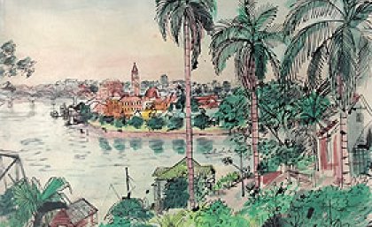 Margaret Olley, Brisbane River 1956. Ink and
watercolour on paper. Private collection