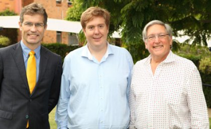 UQ President and Vice-Chancellor Professor Peter Høj with Dr Blanshard and Dr Eliadis.