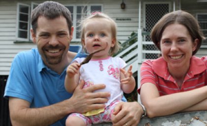 Aussie way of life: Indooroopilly family Rodney, Shari and 15-month-old Bronte Weatherhead look forward to inviting international students along to their social and family occasions.
