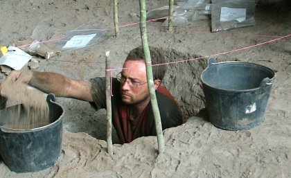 Dr Andy Fairbairn gets down and dirty on a dig. Dr Andy Fairbairn gets down and dirty on a dig.