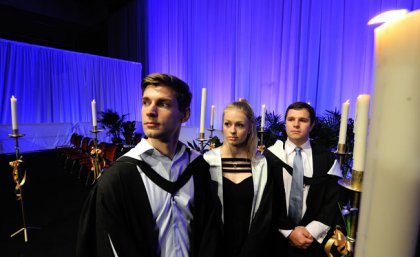 Students attending the 2012 UQ Thanksgiving Service. From left to right: Michael Lonne, India Fenelon and Seamus Delahunty