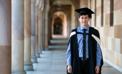Bachelor of Biotechnology student and science valedictorian Lawrence Wong graduates on Tuesday 22 July. Bachelor of Biotechnology student and science valedictorian Lawrence Wong graduates on Tuesday 22 July.