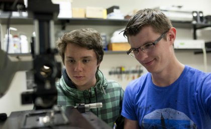 German high-school students Kristof Heck, left, and Simon Huppertz visited UQ as a prize from a national youth science competition in their home country.