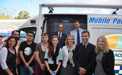 ISSR Director Professor Mark Western, Senior Sergeant Mike Newman, Dr Sarah Bennett, UQ Vice Chancellor Peter Høj, Amelia Gray, Matthew Klotz, Yu Hin Cheng, Bogdan Berar and Professor Lorraine Mazerolle (clockwise from back row).