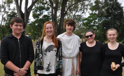 Laidley State High School students David Ketterer, left, Rhianna Carroll Kelly, Josh McPherson Merritt, Megan Einam and Tegan Osborne won the Division 3 of Science Engineering section of Opti-MINDS.