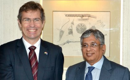 UQ Vice-Chancellor and President Professor Peter Høj, left, with ICAR Additional Secretary Arvind Kaushal. 