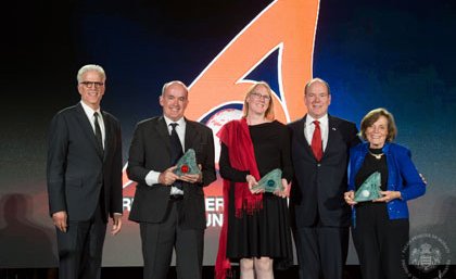 Prince Albert II of Monaco (second from right), with, from left, host Ted Danson and award-winners Professor Ove Hoegh-Guldberg, Mrs Caroline Pollock and Dr Sylvia Earle. 