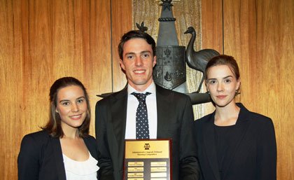 Winners of the 2014 National AAT Moot competition Erin Gourlay, Nathan Lindsay and Eloise Gluer.