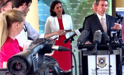 Clem Jones Centre for Ageing Dementia Research director Professor Jürgen Götz and Queensland Premier Annastacia Palaszczuk at UQ's Queensland Brain Institute. 