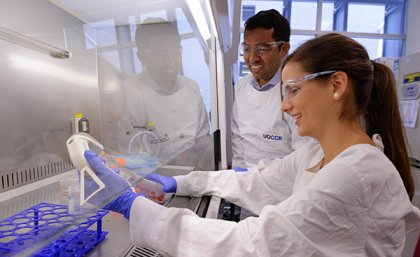 Dr Richard Gordon and assistant in his lab