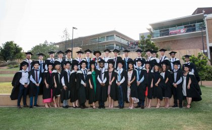 The first BAFE graduates with their program director, Professor Steve Gray.