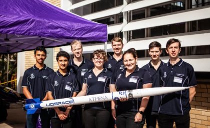 UQ Space, the number one student rocketry organisation, holding their Project Athenia prototype