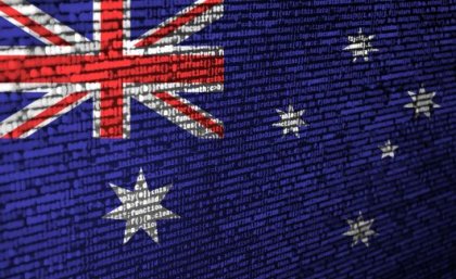 A picture of the Australian flag made up of computer coding.