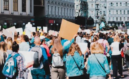 Image: Adobe. A group of people at a political protest