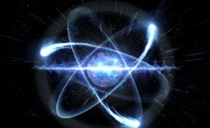 three swirls surround a blue circle