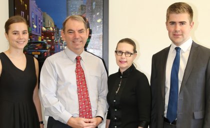 Sidney Sneddon, Dr Alan Davidson, Head of School and Dean of Law Professor Sarah Derrington and Samuel Bullen