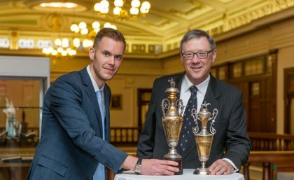 UQ Master of Philosophy student Alex Lister and Tattersall's Club President Des Whybird