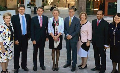 VIPs at the opening today (left to right): Federal Member for Ryan Jane Prentice, Health and Behavioural Sciences Dean Professor Bruce Abernethy, Queensland Minister for Health and Ambulance Services Cameron Dick, Federal Minister for Health Sussan Ley, UQ Vice-Chancellor Professor Peter Høj, Federal Member for Brisbane Teresa Gambaro, School of Dentistry head Professor Lakshman Samaranayake and State member for Brisbane Central Grace Grace. VIPs at the opening today (left to right): Federal Member for Ryan Jane Prentice, Health and Behavioural Sciences Dean Professor Bruce Abernethy, Queensland Minister for Health and Ambulance Services Cameron Dick, Federal Minister for Health Sussan Ley, UQ Vice-Chancellor Professor Peter Høj, Federal Member for Brisbane Teresa Gambaro, School of Dentistry head Professor Lakshman Samaranayake and State member for Brisbane Central Grace Grace.