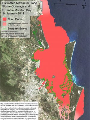 A visualisation of the flood plume in Moreton Bay. Courtesy Mitchell Lyons A visualisation of the flood plume in Moreton Bay. Courtesy Mitchell Lyons