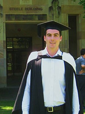David Shaw in the Great Court on his graduation day David Shaw in the Great Court on his graduation day