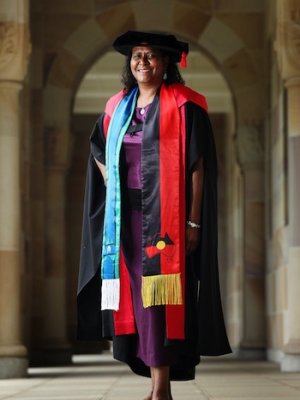 Dr Noritta Morseu-Diop is the first Torres Strait Islander PhD graduate from The University of Queensland. Photo courtesy of The Courier-Mail.