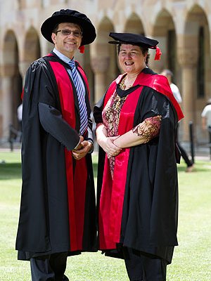 Dean of the Graduate School Professor Zlatko Skrbis with Dr Kaeleen Dingle, UQ's 9000th PhD graduate