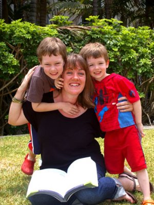 Nicky Burns with her sons James, 6, and Aidan, 4