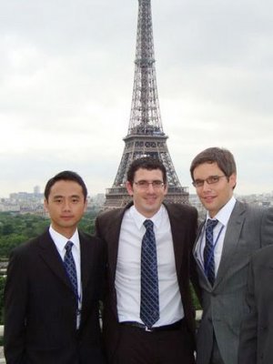 Winning UQ students Alex Ng, Michael Heitzmann and Benjamin
Lindenberger in Paris