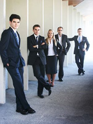 The team members (from left) Tristan Fitzgerald, Paul Schneider, Jessica Jouning, Dr Jason Hall (UQ Business School academic) and David Costello