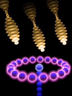 An artist’s impression of a ring of interacting absorbers tuned correctly to absorb light particles (photons) at much faster rate than any one absorber alone.(c) 2014 Simon Benjamin An artist’s impression of a ring of interacting absorbers tuned correctly to absorb light particles (photons) at much faster rate than any one absorber alone.(c) 2014 Simon Benjamin