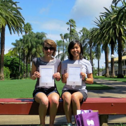 UQ Science International Scholarship recipients Alice Jackson and Joyce Hung at the Gatton campus