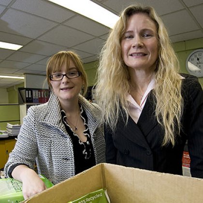 Green office representative Bridget Waugh and school manager Heather Dixon from the School of Social Science, which won the 2010 Most Improved Award Green office representative Bridget Waugh and school manager Heather Dixon from the School of Social Science, which won the 2010 Most Improved Award