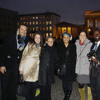 UQ student Misha Byrne (far left) in Germany in 2009 to commemorate 20 years since the fall of the Berlin Wall