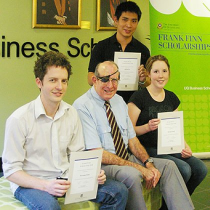 Frank Finn Scholarship winners (L-R) Jeremy Evans, Frank Finn, Jun Cai, Katie Wood