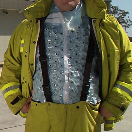 The CoolMe vest as worn under Fire and Rescue turnout gear