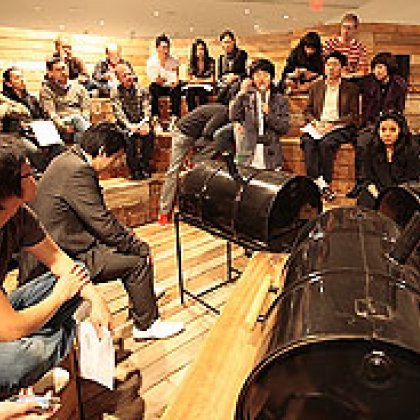 Dr Tsukamoto speaking at the Atelier Bow-Wow exhibition "Small Case Study House" at The Gallery at REDCAT, LA. Photo courtesy Steven A Gunther. Dr Tsukamoto speaking at the Atelier Bow-Wow exhibition "Small Case Study House" at The Gallery at REDCAT, LA. Photo courtesy Steven A Gunther.