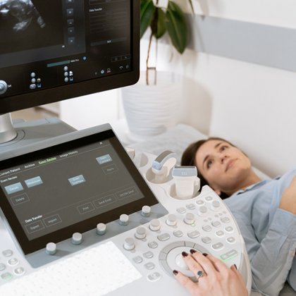 Researchers were concerned to find three quarters of women with persistent depression experienced at least one episode of PND. Image: Pexels. A woman lying on a bed undergoing a sonogram with a concerned look on her face