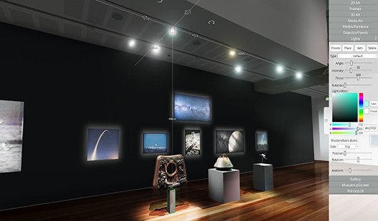 A digital screenshot of a gallery space designed by the Ortelia program
