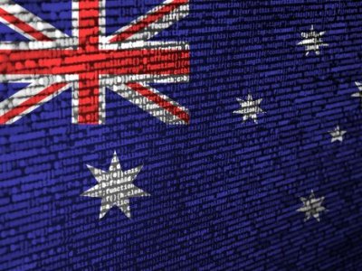 A picture of the Australian flag made up of computer coding.
