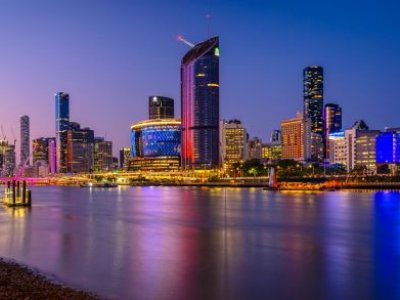 The Brisbane River and city skyline in the evening light