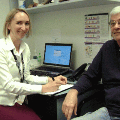 Teresa Brown with a patient enrolled in the trial