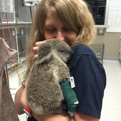 Paris Tootell, one of the night staff in the intensive care unit, with Bob the baby koala.