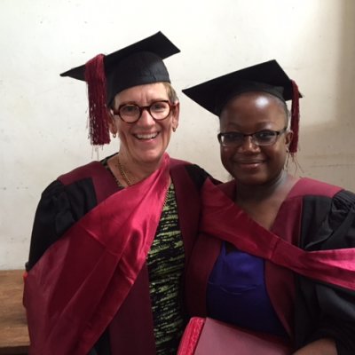 Judy Burrows (left) and Dina Kamowa at the University of Malawi, where they had been invited to take part in an academic procession for graduating students.