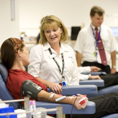 Volunteer gives blood. Credit: Red Cross Australia 