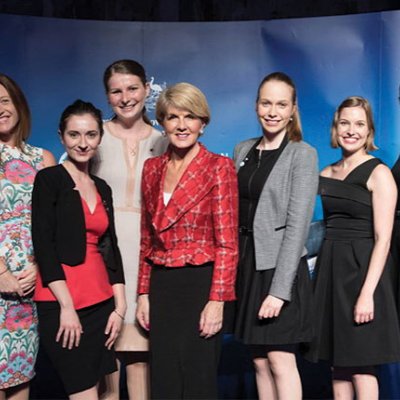 From left, Michael Lucas; UQ Global Engagement Deputy Director Dr Jessica Gallagher, Caitlin Gordon-King, Sophie Ryan, Foreign Affairs Minister Julie Bishop, Kate Goodfruit, Rachel Dodds, Elsie Schuster and Alexander Williams