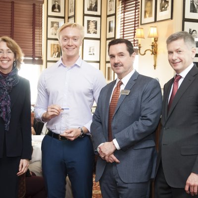 (L-R) American Institute of Aeronautics and Astronautics Executive Director Sandy Magnus; Karl Domjahn; Aviation Week Network President Greg Hamilton and Joe Anselmo, Editor-in-Chief, Aviation Week