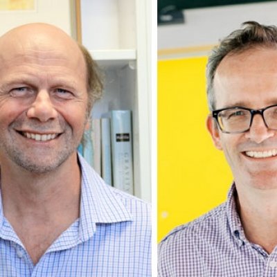 New Fellows ... physicist Professor Timothy Ralph (left) and Professor Phil Hugenholtz. 